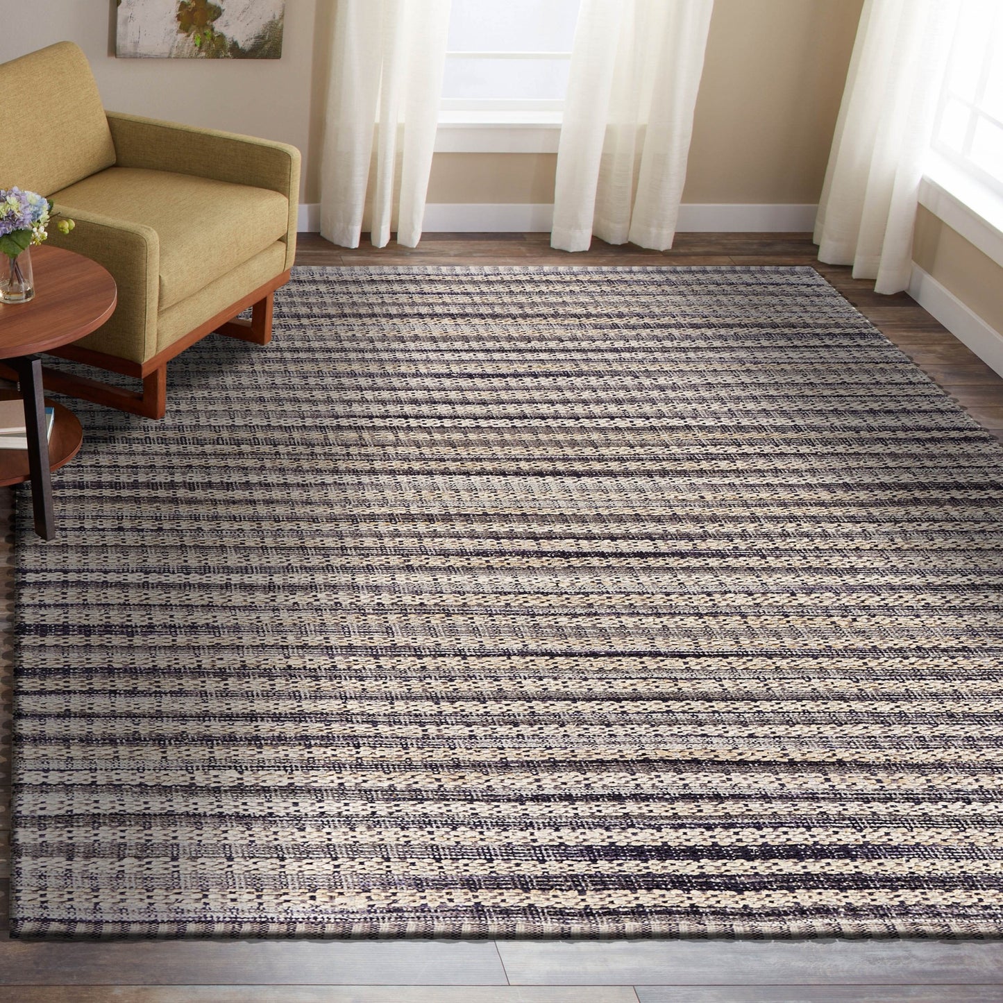 8' X 10' Brown and Gray Striped Area Rug