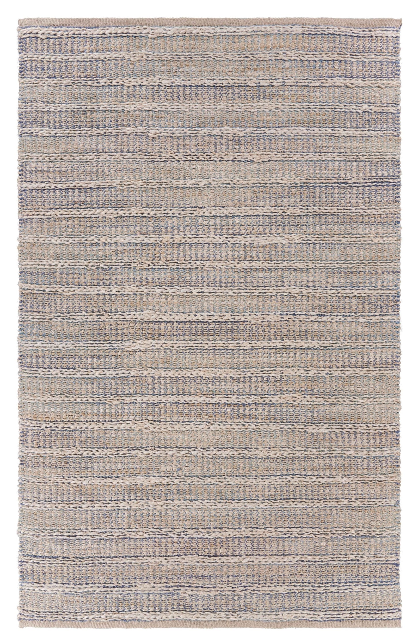 8' X 10' Blue and Cream Braided Jute Area Rug