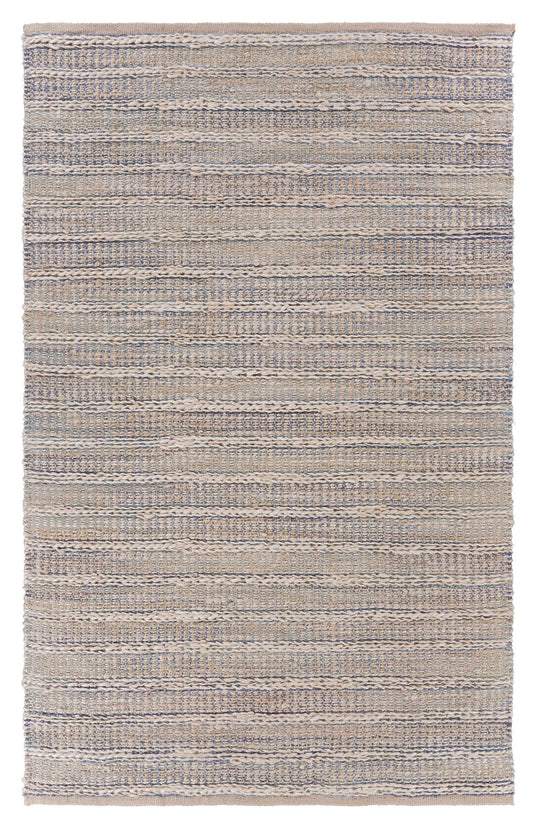 9' X 12' Blue and Cream Braided Jute Area Rug