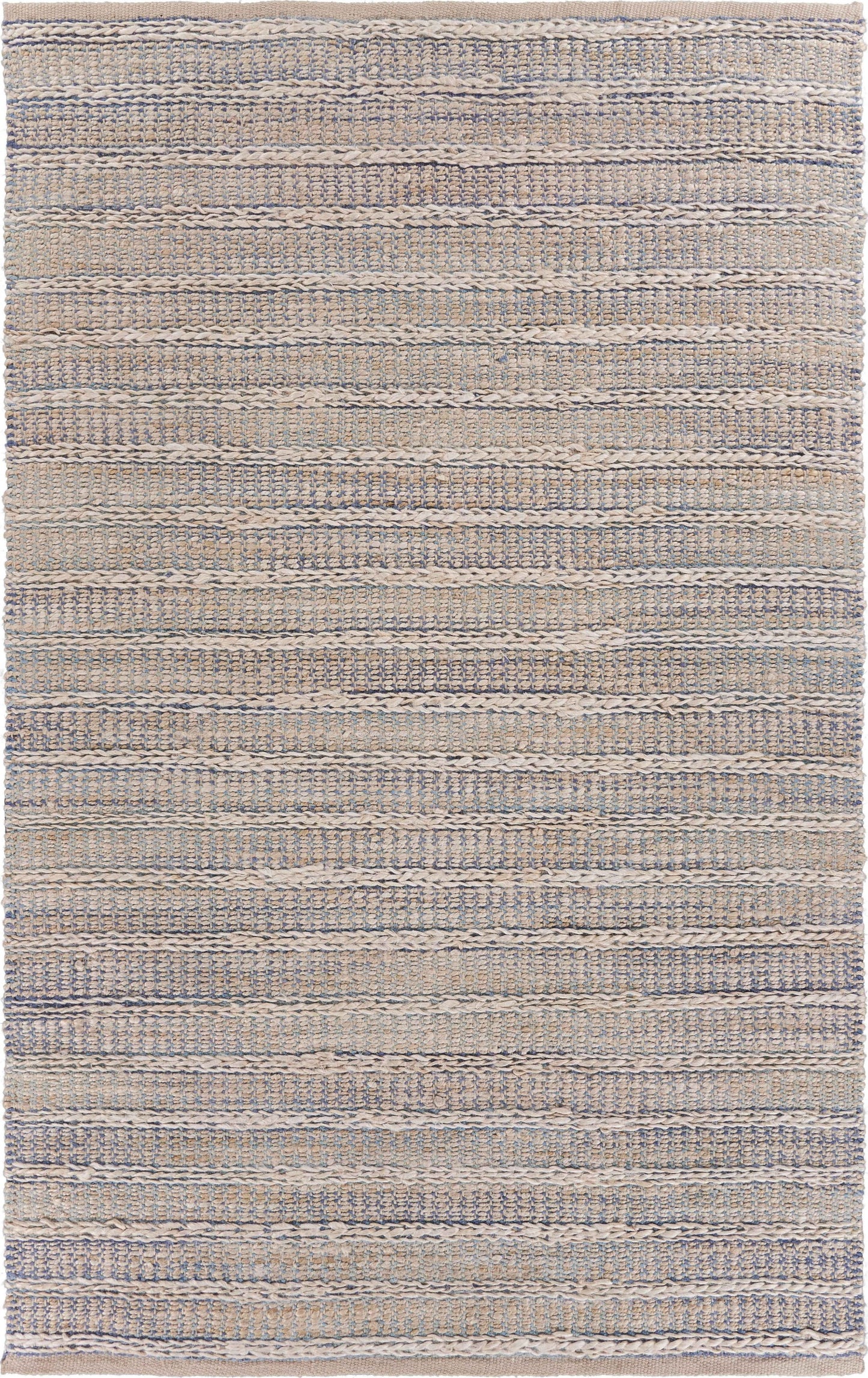 8' X 10' Blue and Cream Braided Jute Area Rug