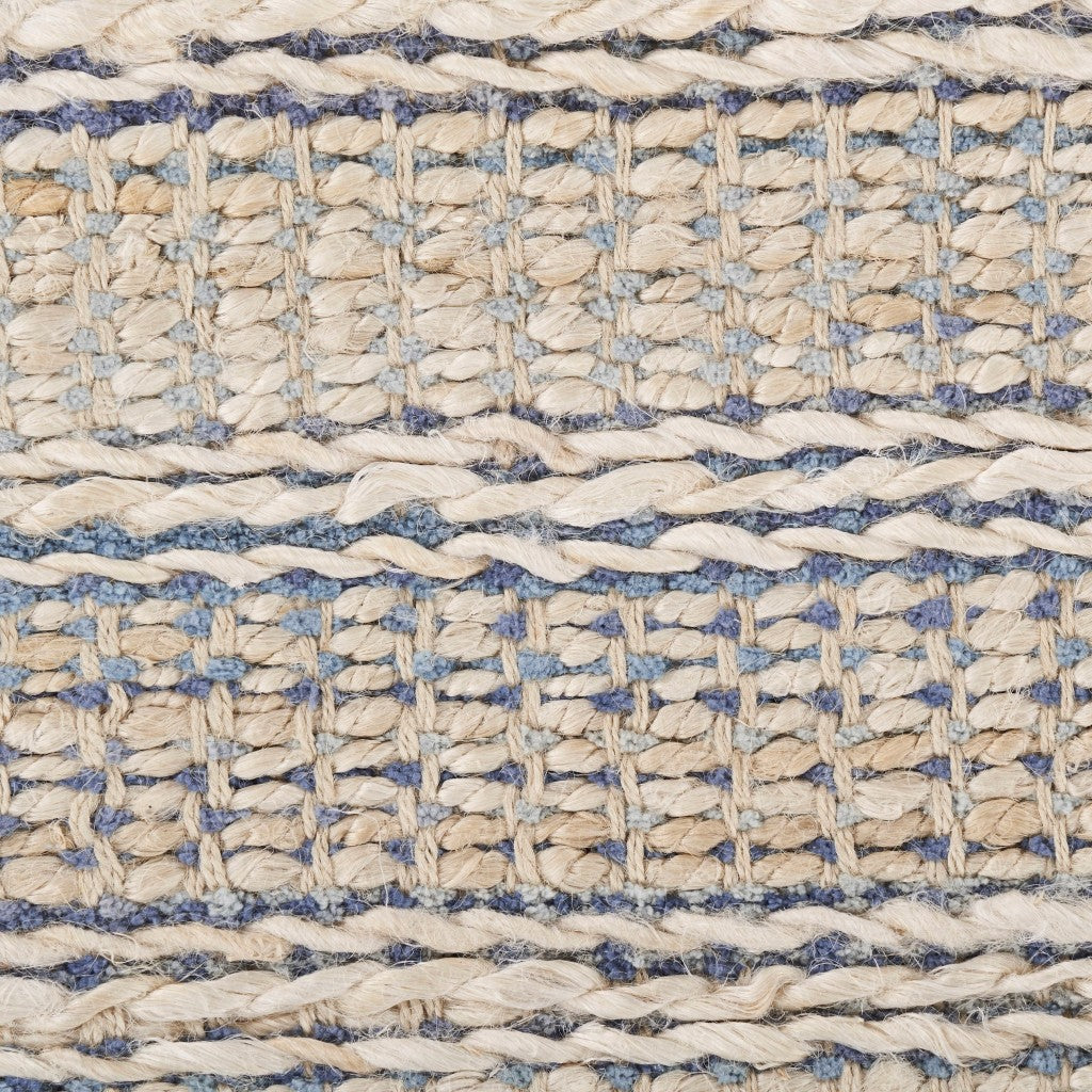 8' X 10' Blue and Cream Braided Jute Area Rug