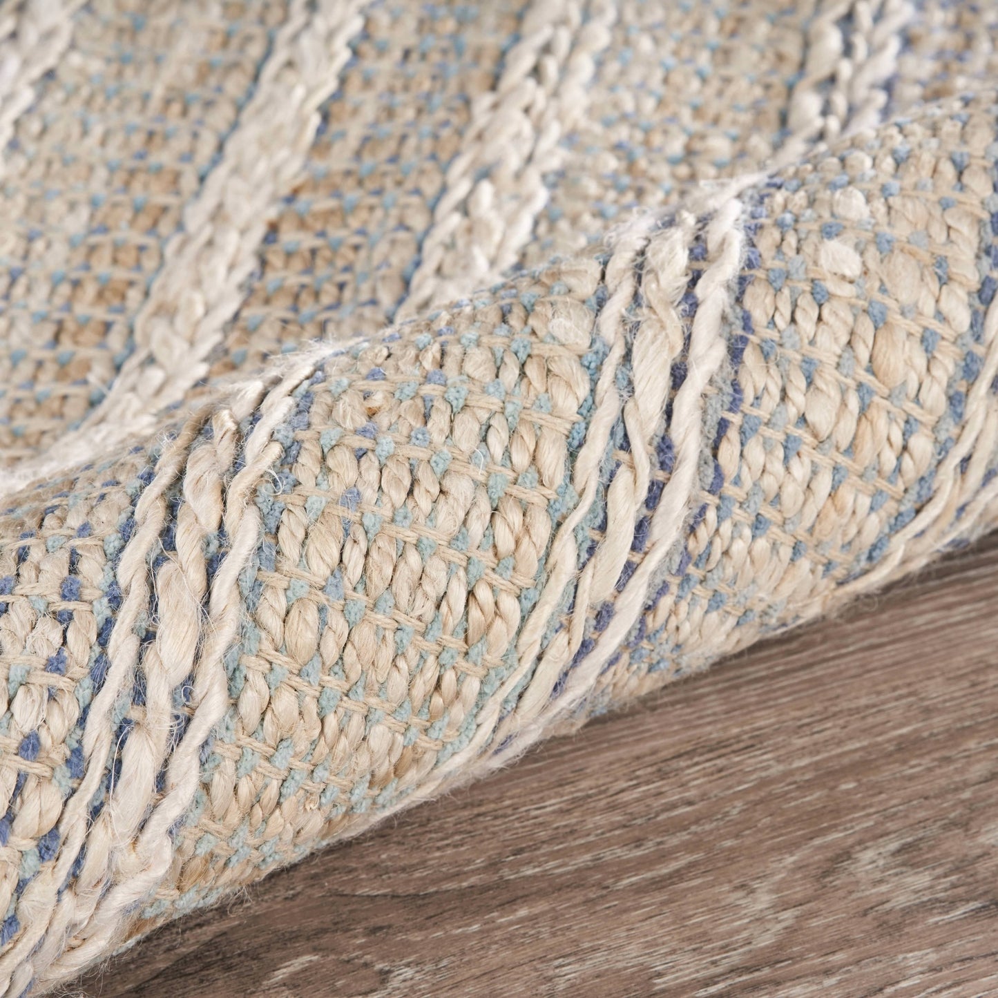 8' X 10' Blue and Cream Braided Jute Area Rug