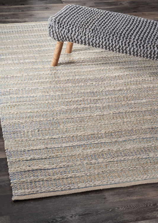 8' X 10' Blue and Cream Braided Jute Area Rug