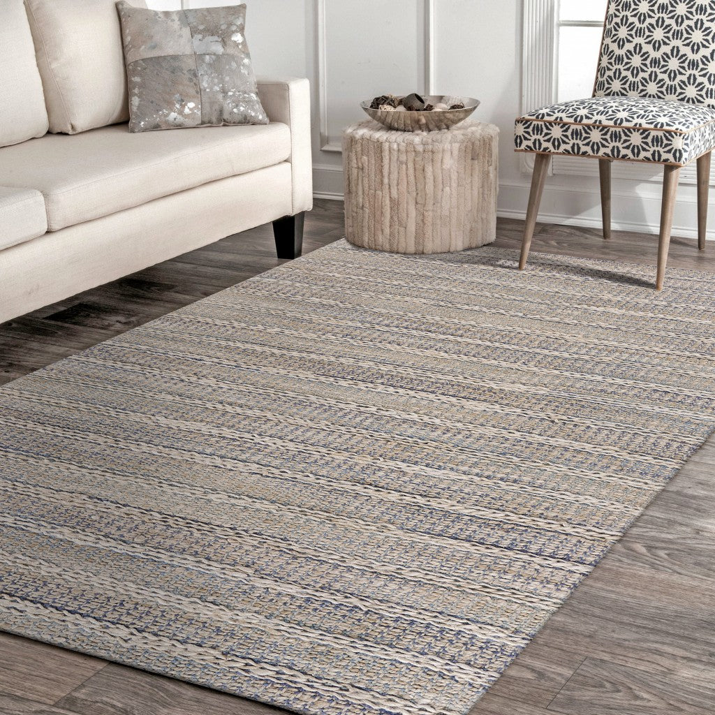 8' X 10' Blue and Cream Braided Jute Area Rug