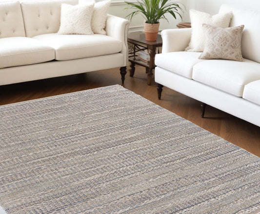 8' X 10' Blue and Cream Braided Jute Area Rug