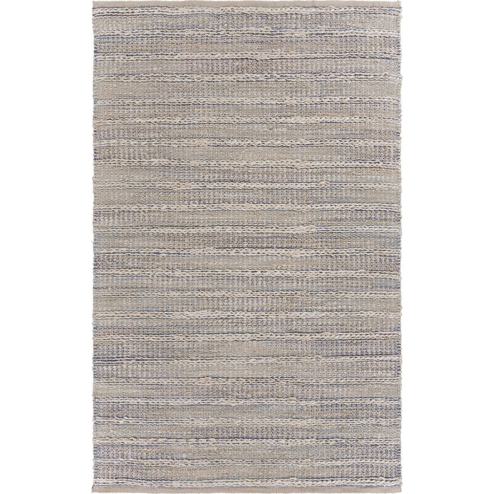 8' X 10' Blue and Cream Braided Jute Area Rug