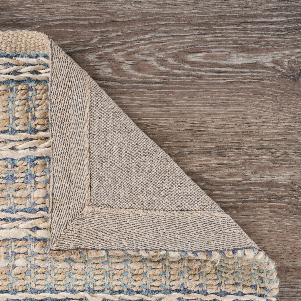 8' X 10' Blue and Cream Braided Jute Area Rug