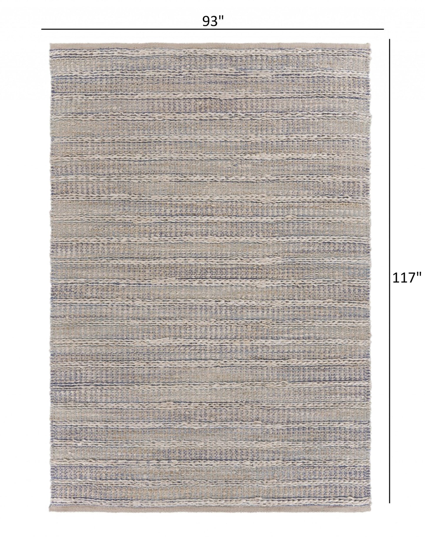 8' X 10' Blue and Cream Braided Jute Area Rug