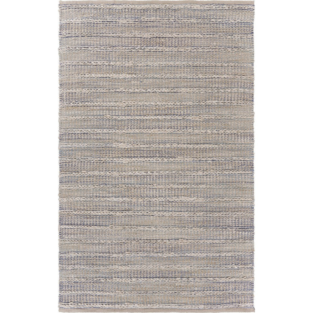 8' X 10' Blue and Cream Braided Jute Area Rug