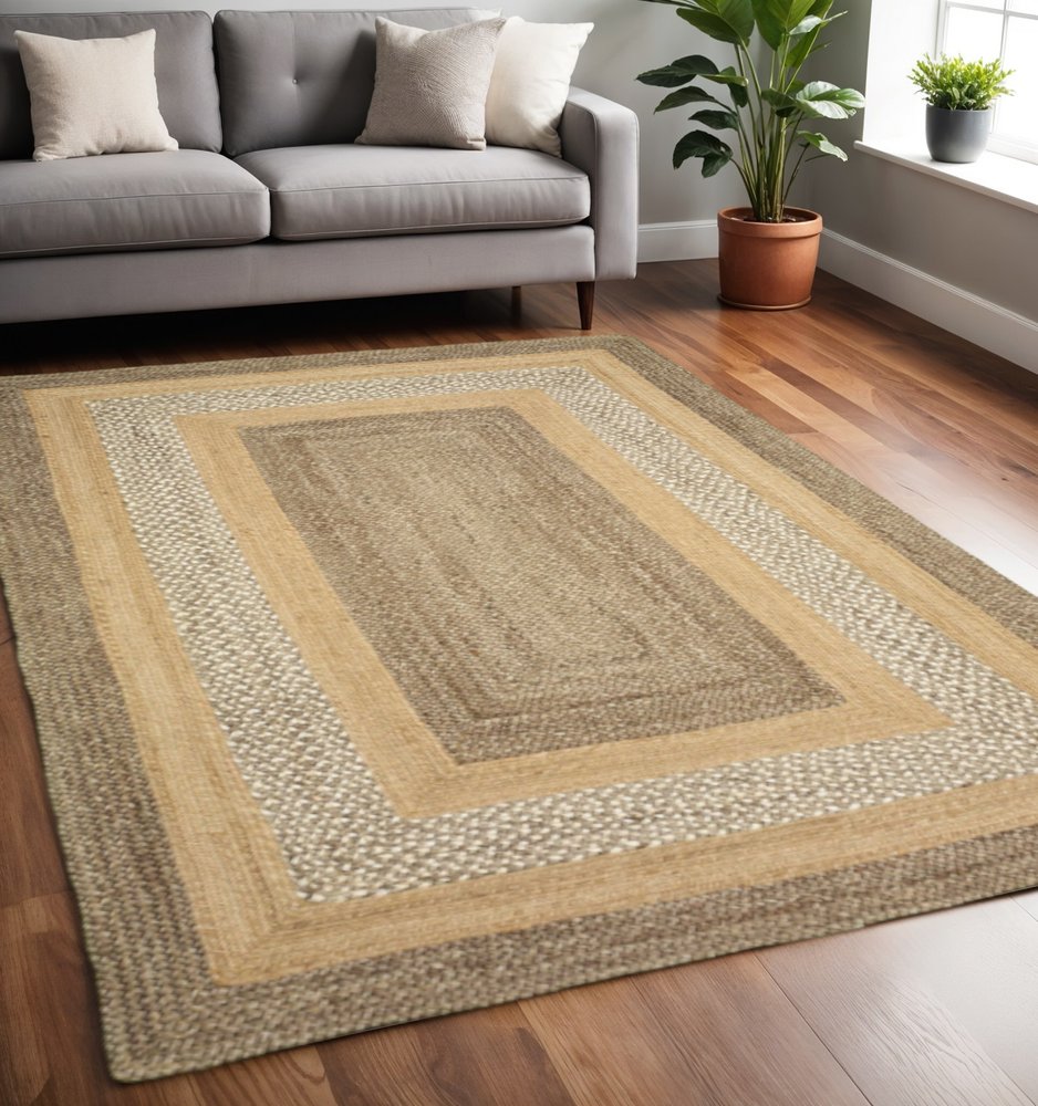 8' X 10' Tan Hand Braided Area Rug