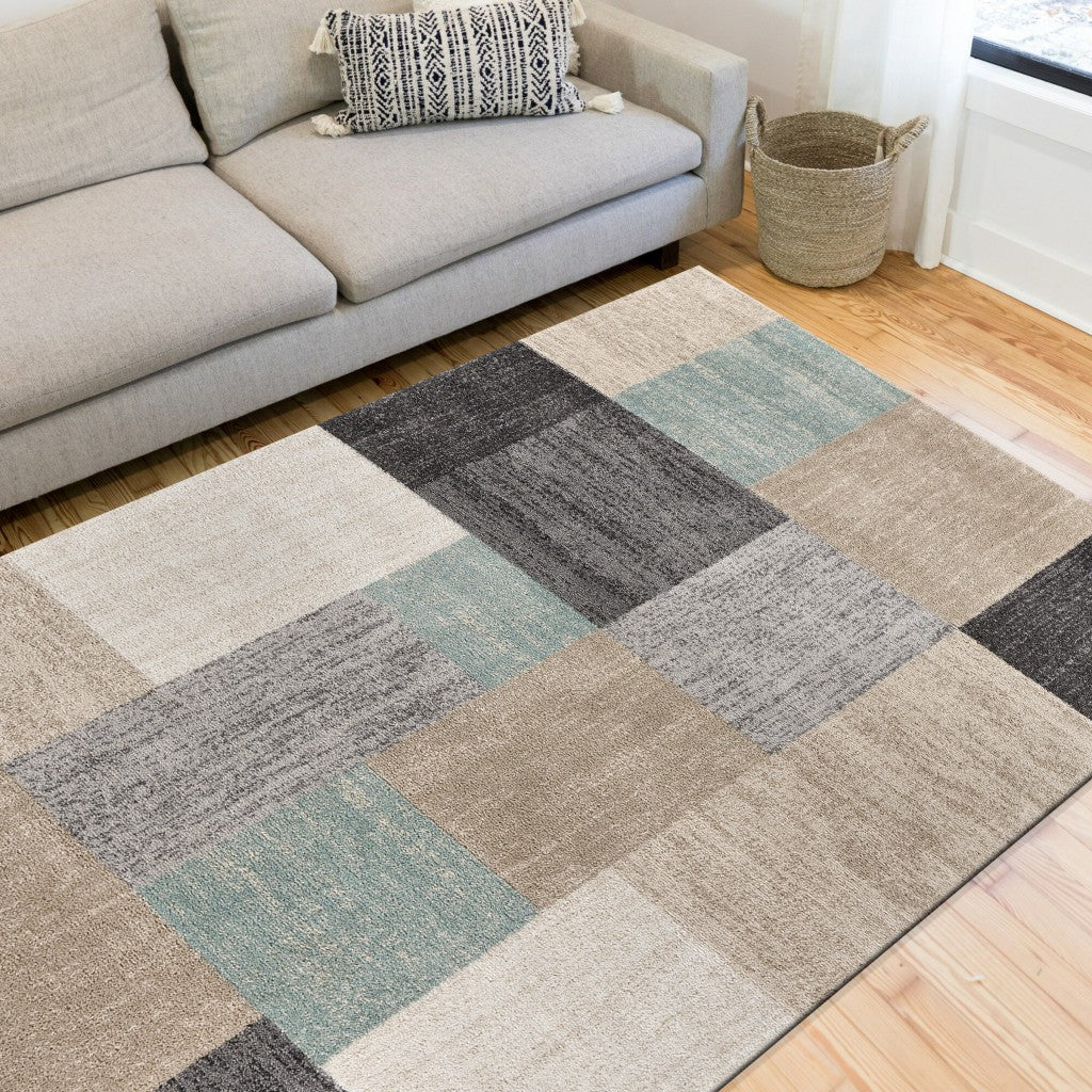 5' X 7' Beige and Black Modern Blocks Area Rug