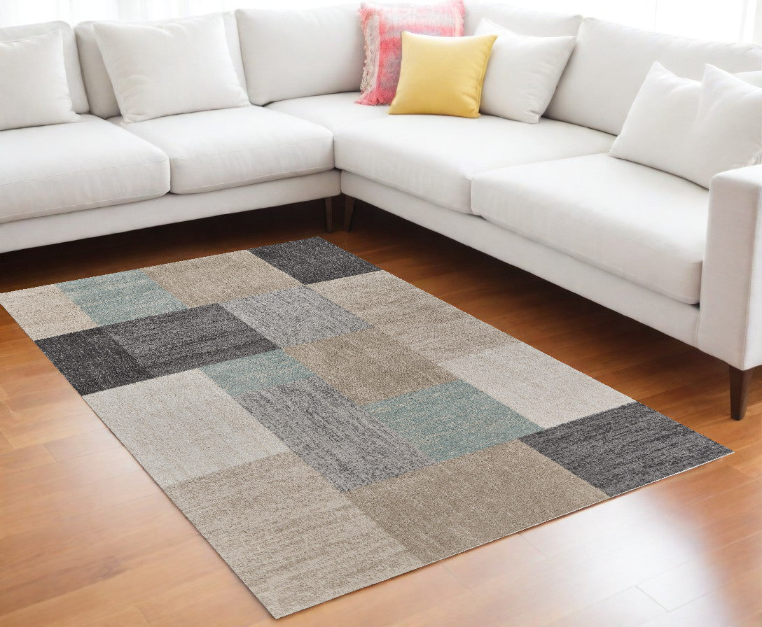 5' X 7' Beige and Black Modern Blocks Area Rug