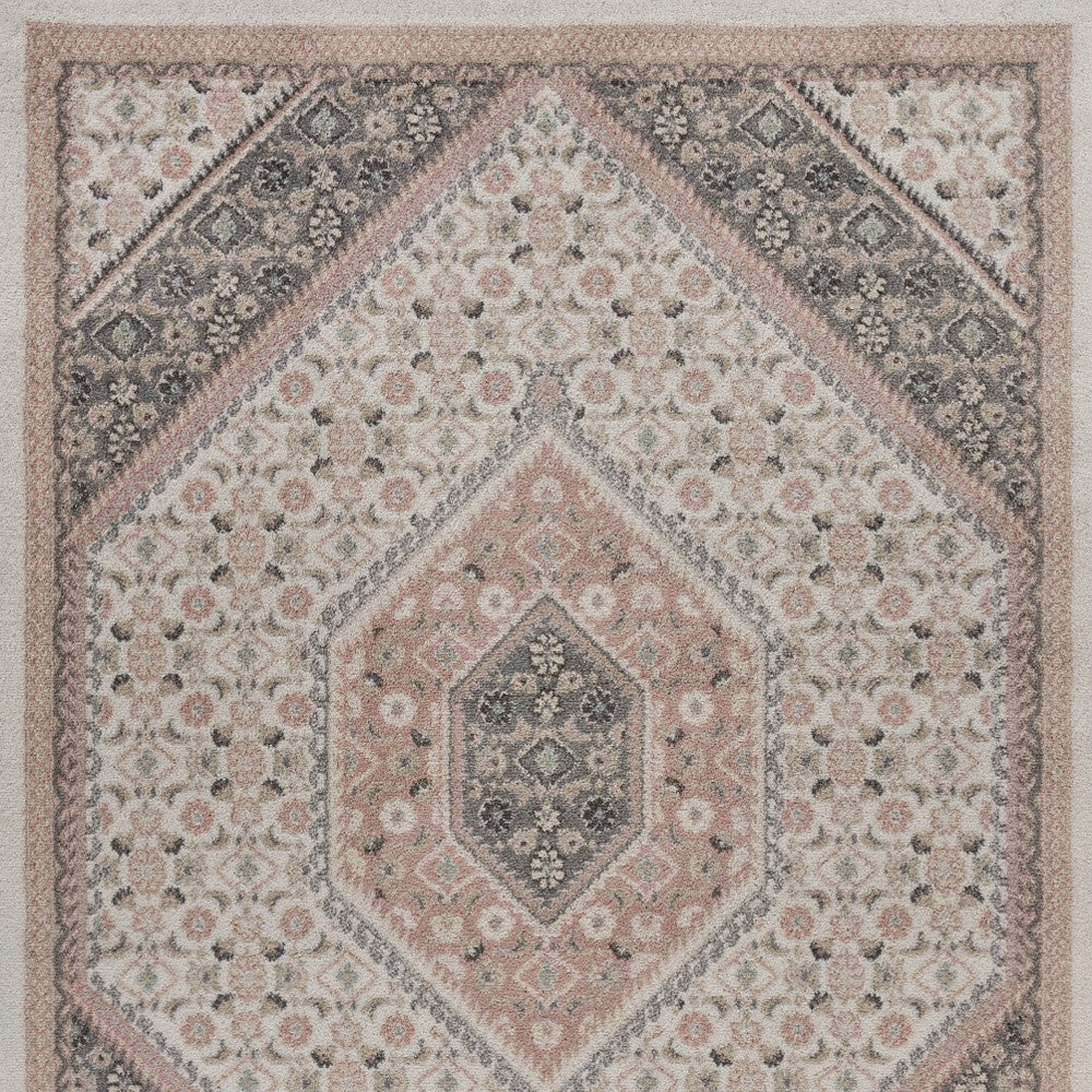 5' X 7' Gray and Blush Traditional Area Rug