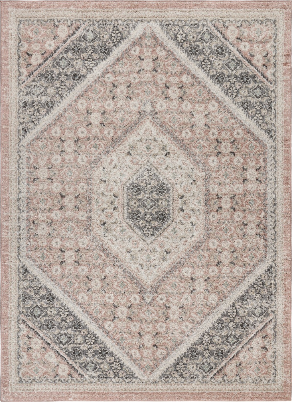 8' X 10' Gray and Soft Pink Traditional Area Rug