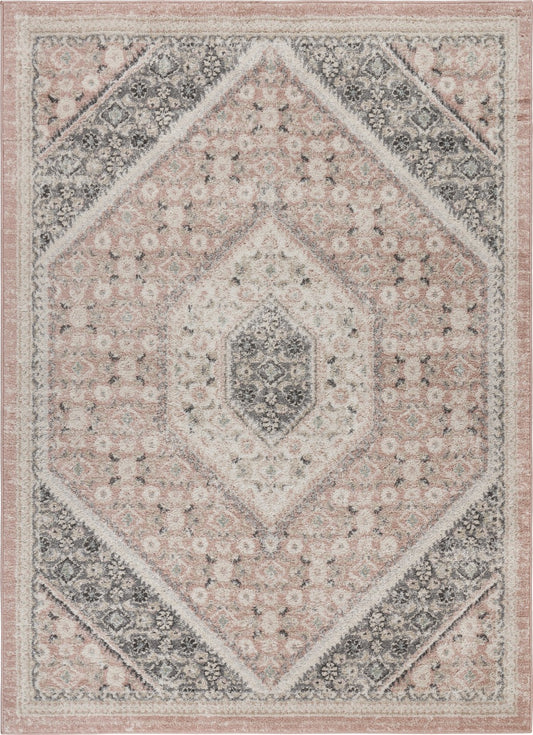 8' X 10' Gray and Soft Pink Traditional Area Rug