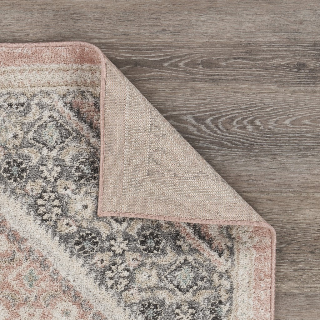 8' X 10' Gray and Soft Pink Traditional Area Rug