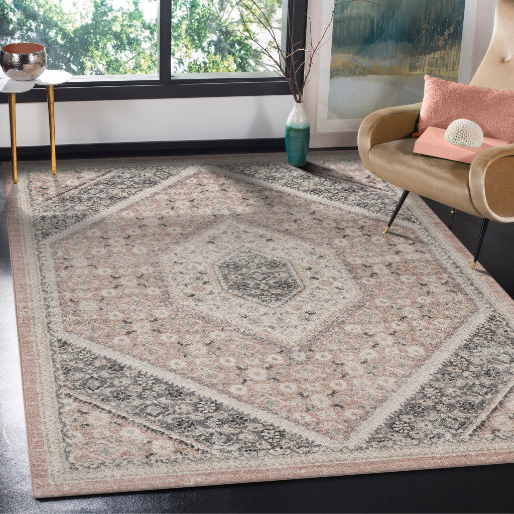 5' X 7' Gray and Soft Pink Traditional Area Rug