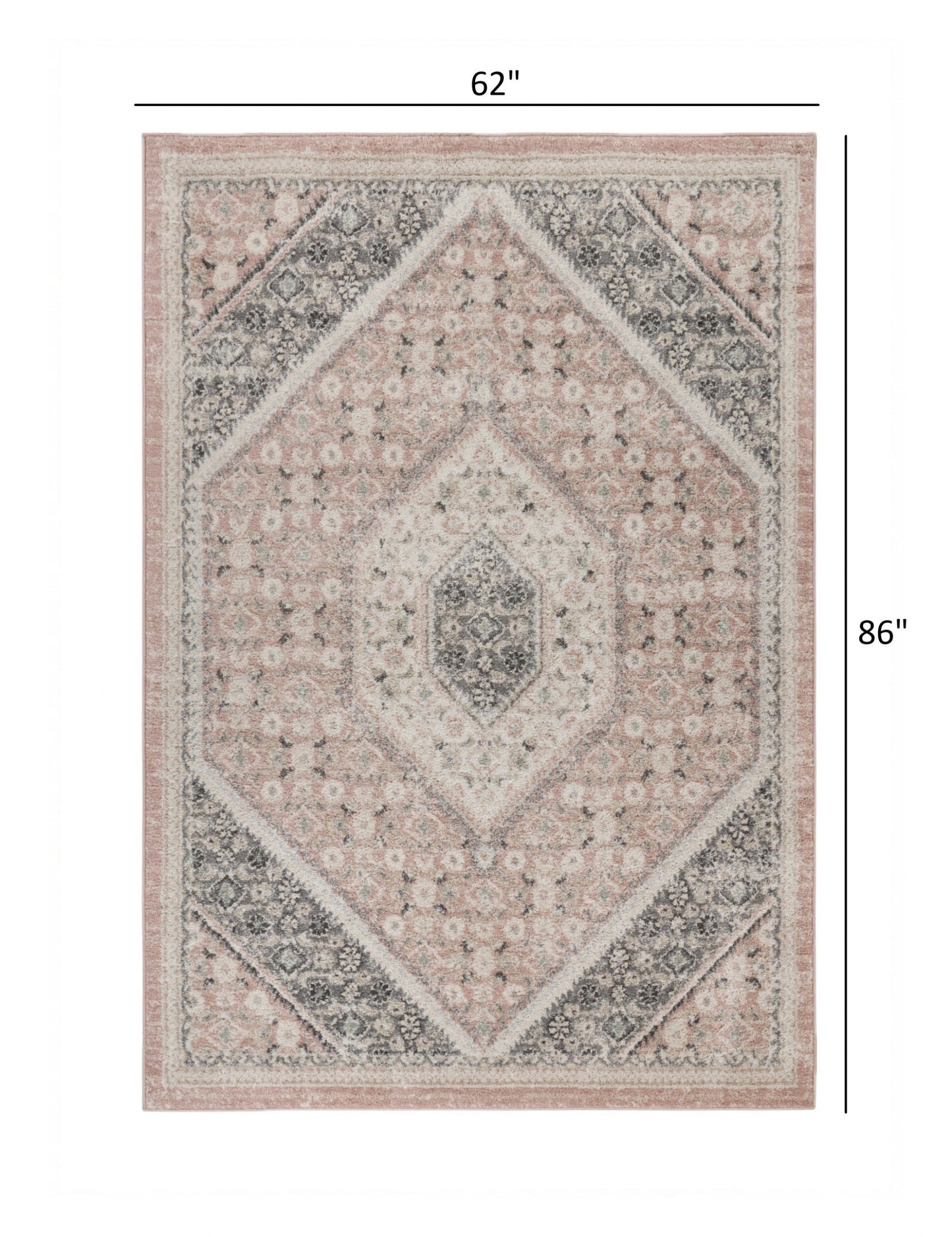 5' X 7' Gray and Soft Pink Traditional Area Rug