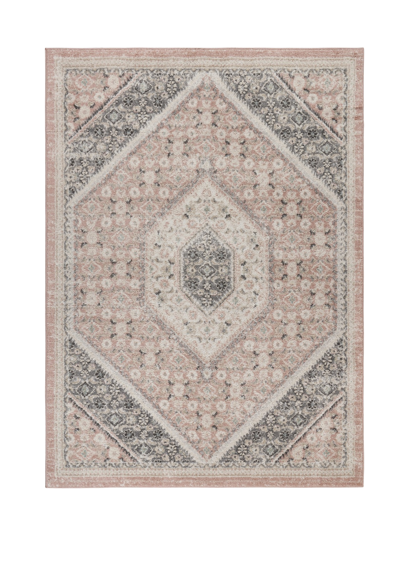 5' X 7' Gray and Soft Pink Traditional Area Rug