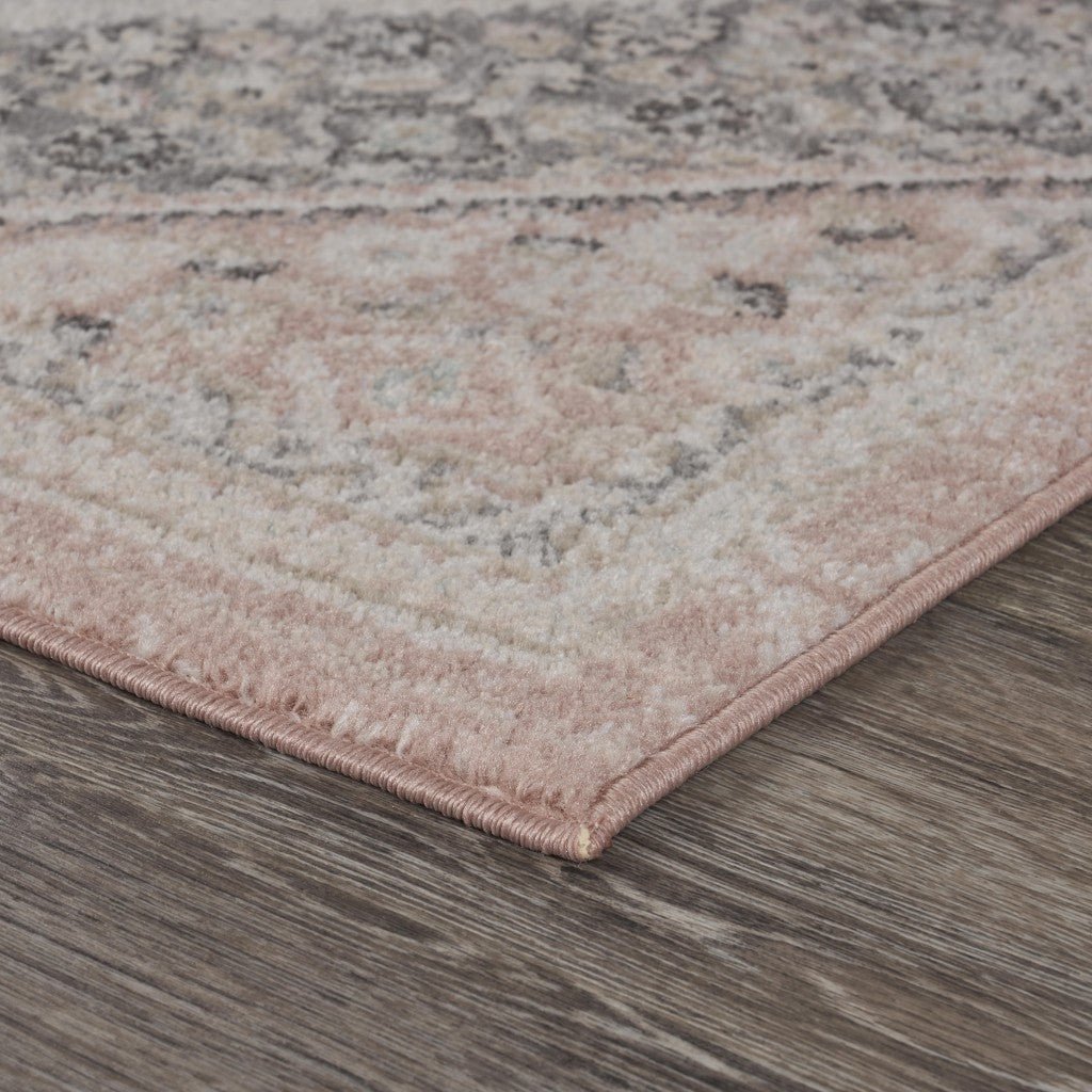 8' X 10' Gray and Soft Pink Traditional Area Rug