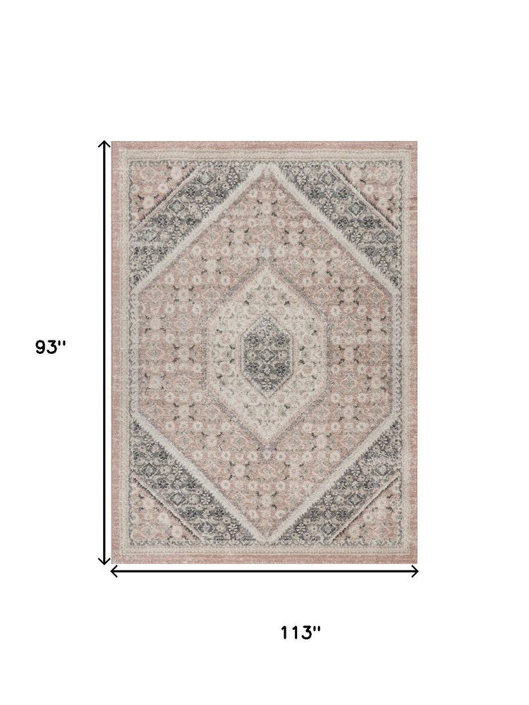 8' X 10' Gray and Soft Pink Traditional Area Rug