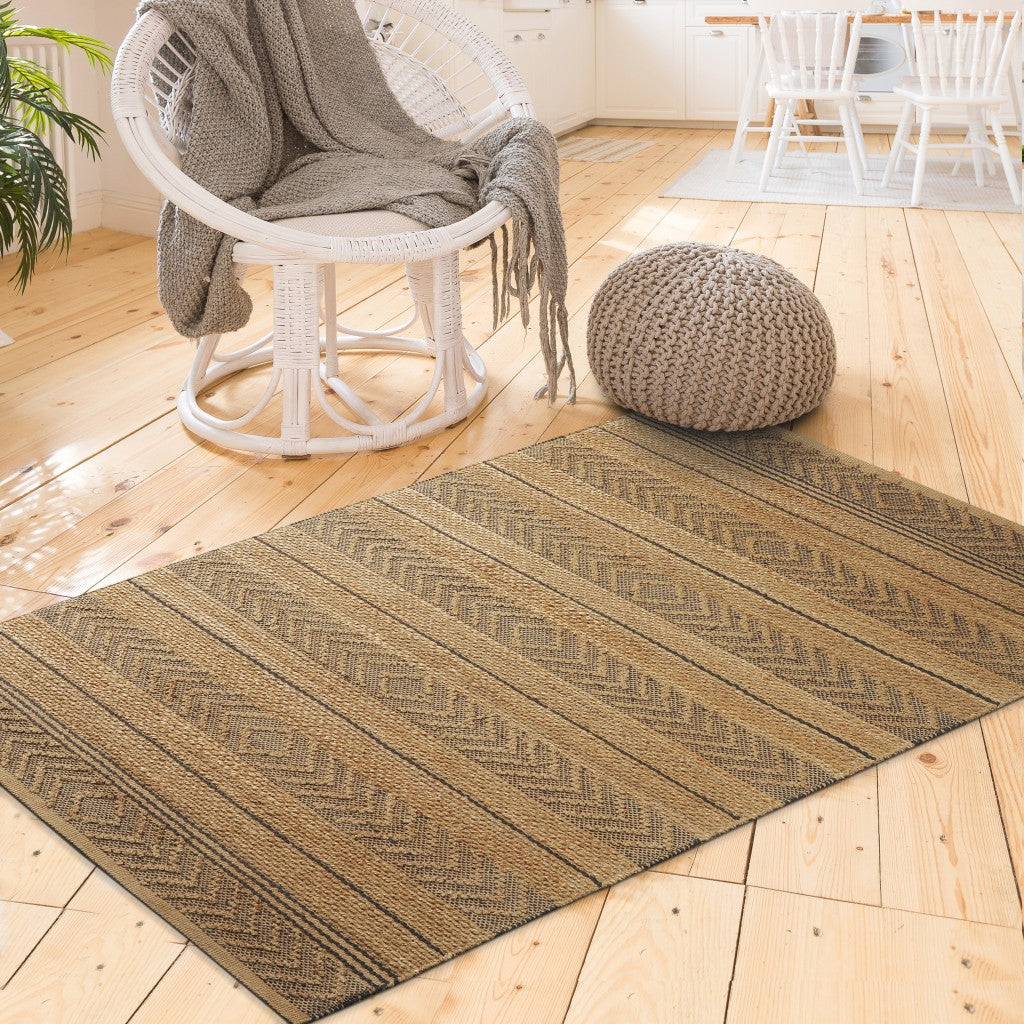 8' X 10' Tan and Gray Bohemian Striped Area Rug