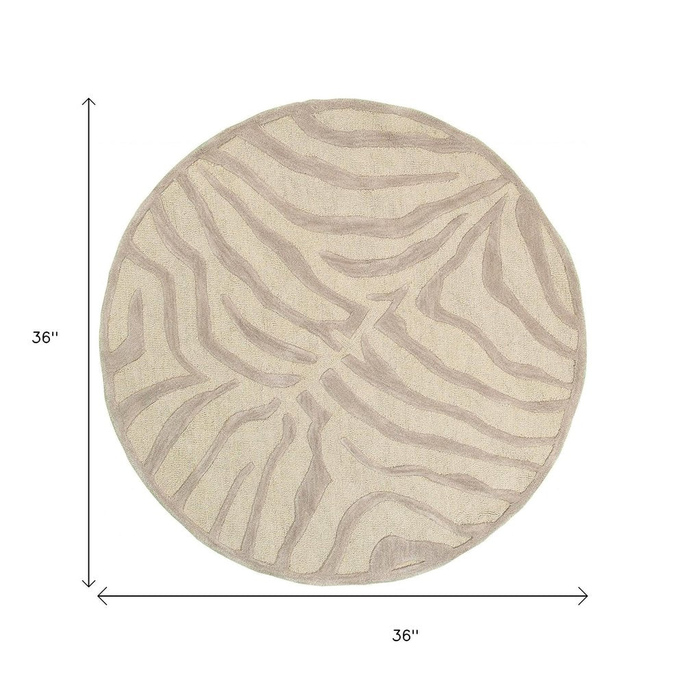 5' Round Taupe Zebra Pattern Area Rug