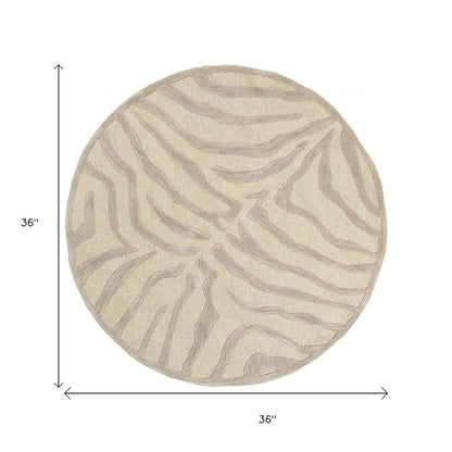 3' Round Taupe Zebra Pattern Area Rug