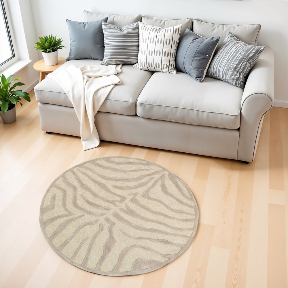 3' Round Taupe Zebra Pattern Area Rug