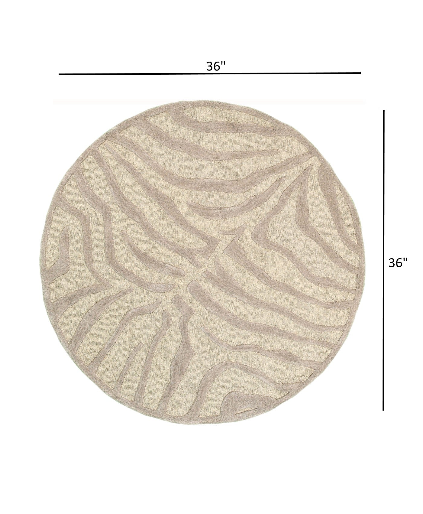 3' Round Taupe Zebra Pattern Area Rug