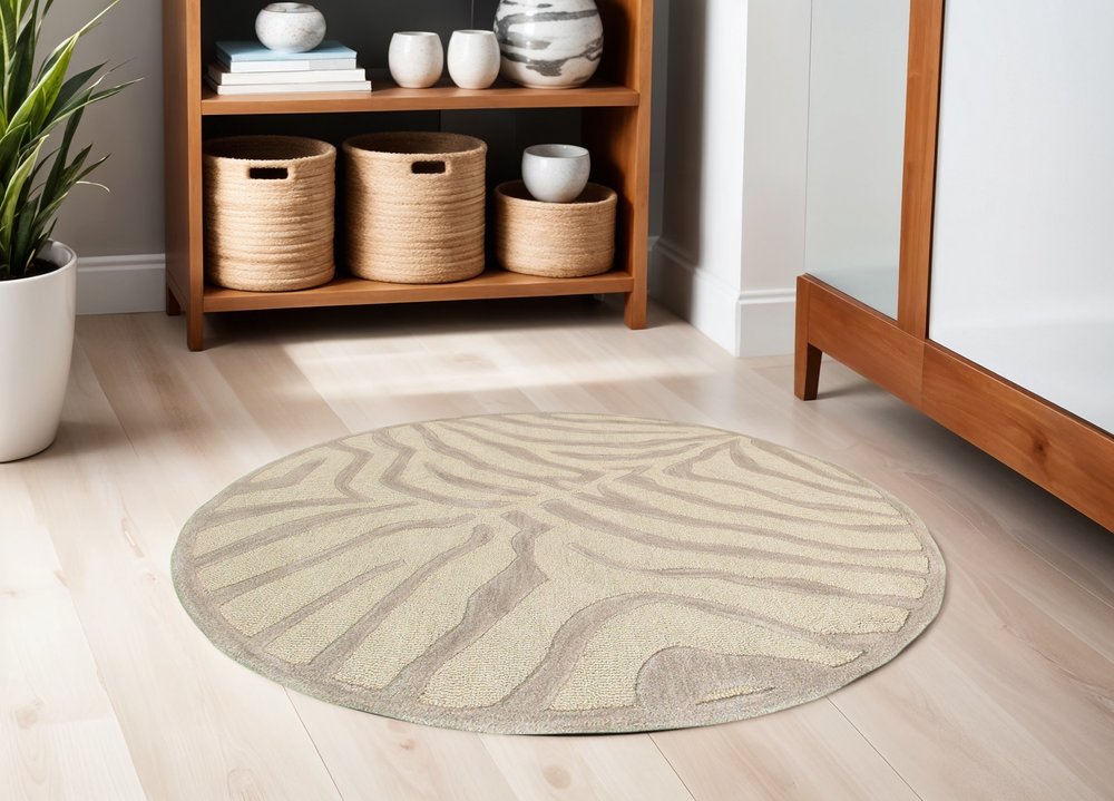 3' Round Taupe Zebra Pattern Area Rug