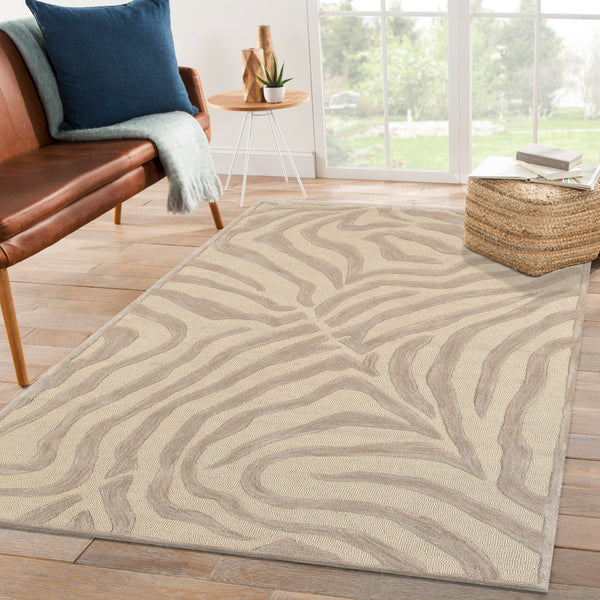 3' Round Taupe Zebra Pattern Area Rug