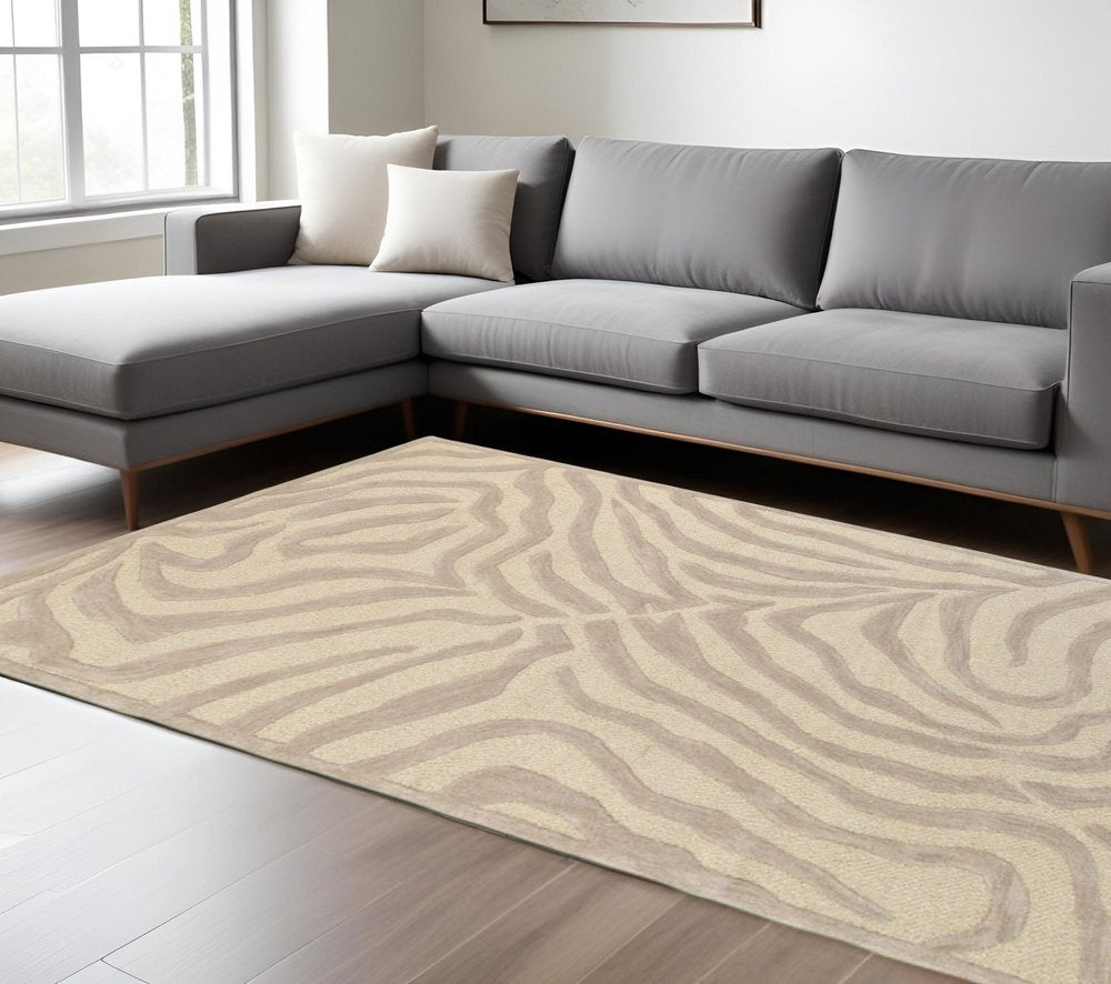 3' Round Taupe Zebra Pattern Area Rug