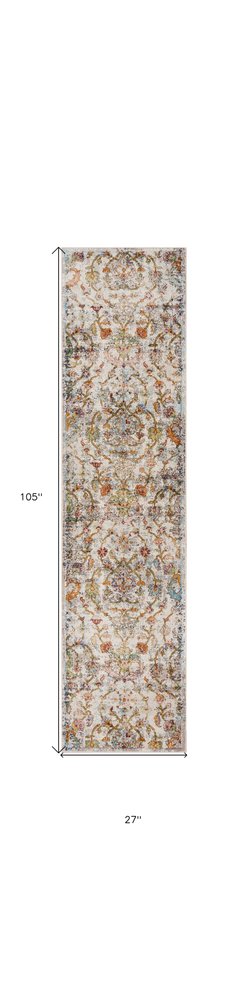2' X 9' Beige Abstract Garden Runner Rug
