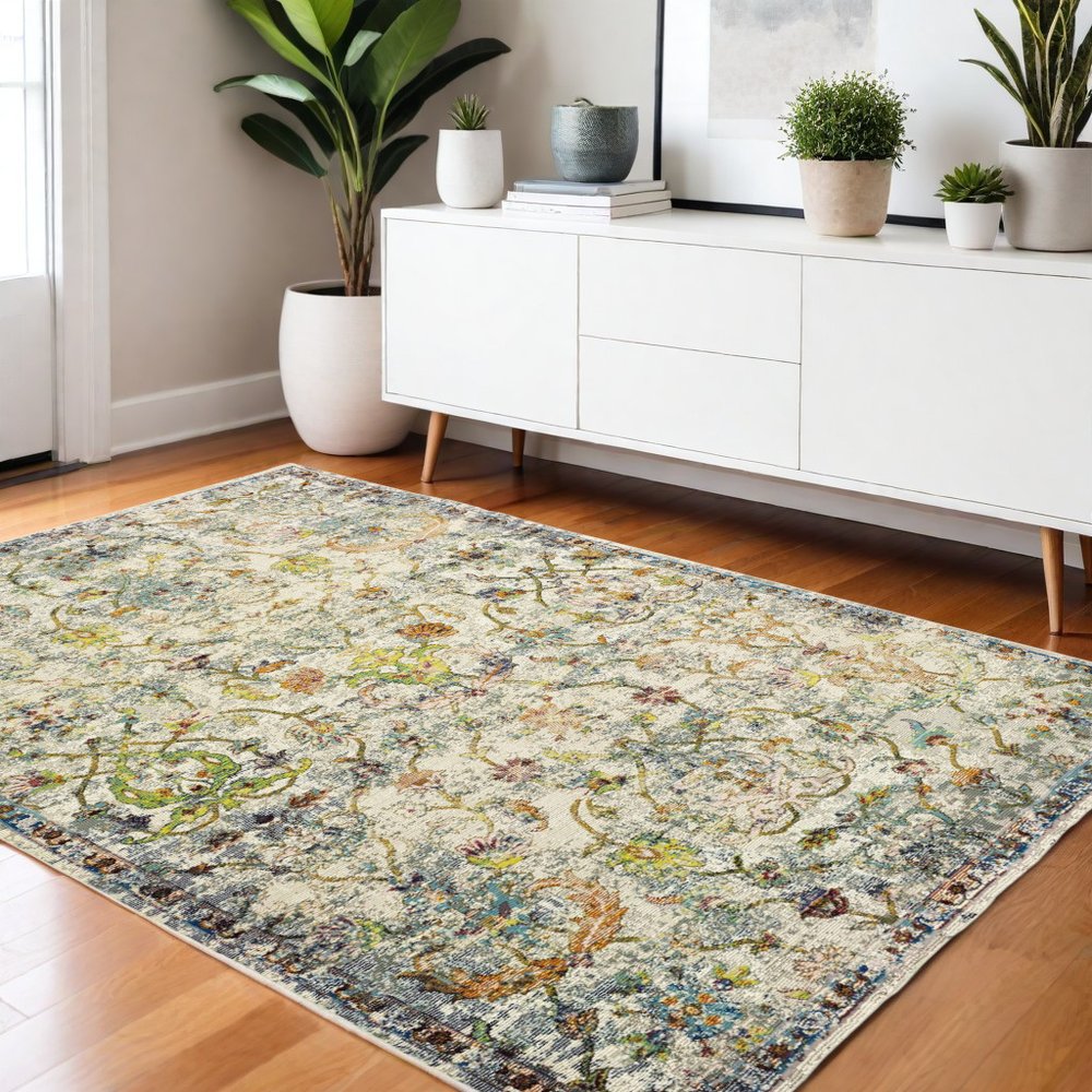 2' X 9' Beige Abstract Garden Runner Rug