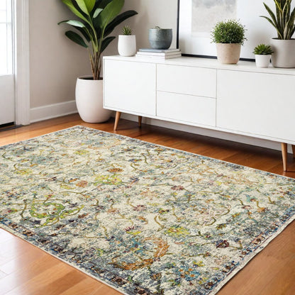 2' X 9' Beige Abstract Garden Runner Rug