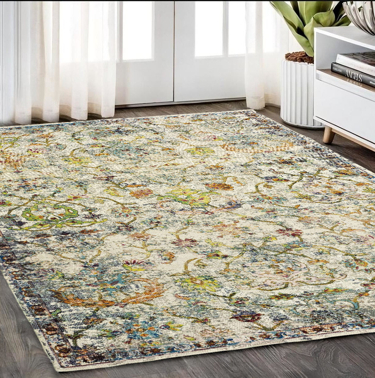 5' X 8' Beige and Ivory Area Rug