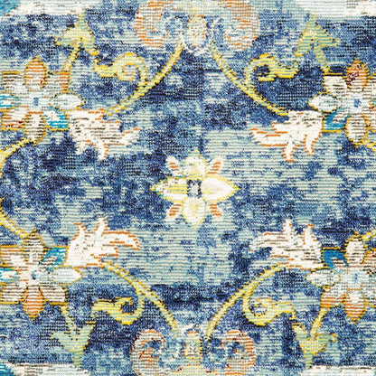4' X 6' Blue and White Jacobean Pattern Area Rug