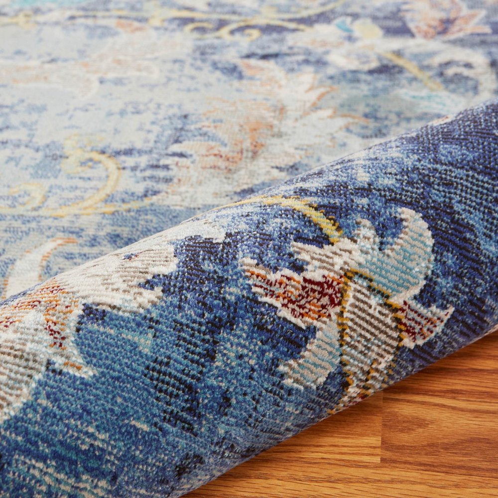 4' X 6' Blue and White Jacobean Pattern Area Rug