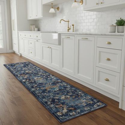 4' X 6' Blue and Gold Jacobean Area Rug