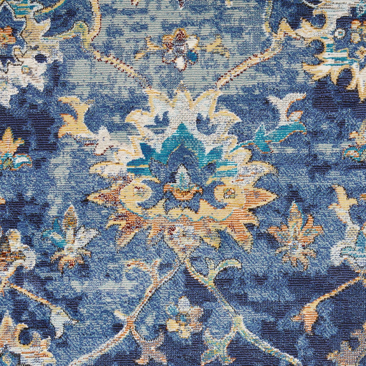 5' X 8' Blue Aqua and Gold Floral Area Rug