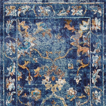 4' X 6' Blue and Gold Jacobean Area Rug