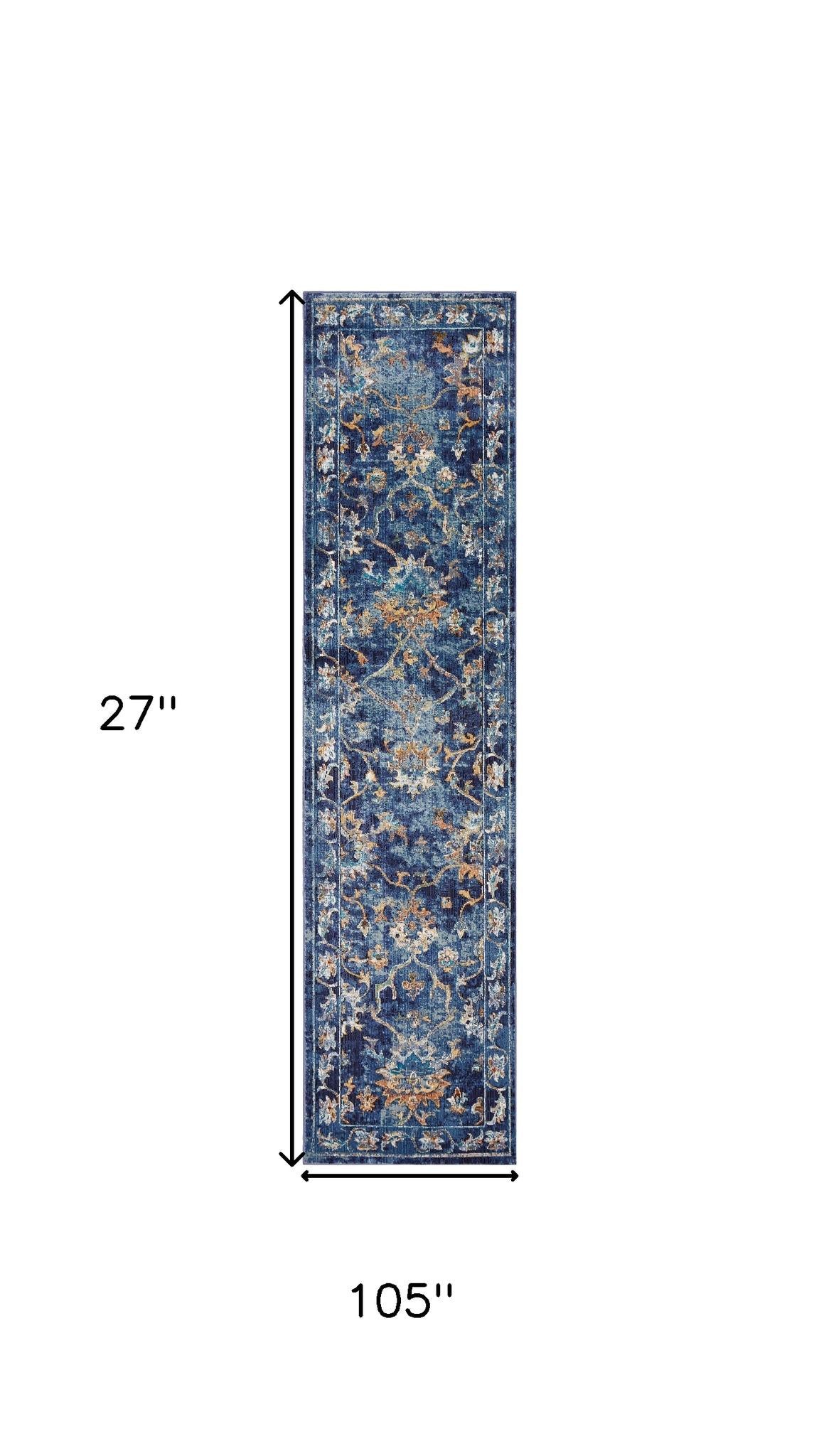 4' X 6' Blue and Gold Jacobean Area Rug