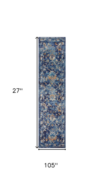 4' X 6' Blue and Gold Jacobean Area Rug