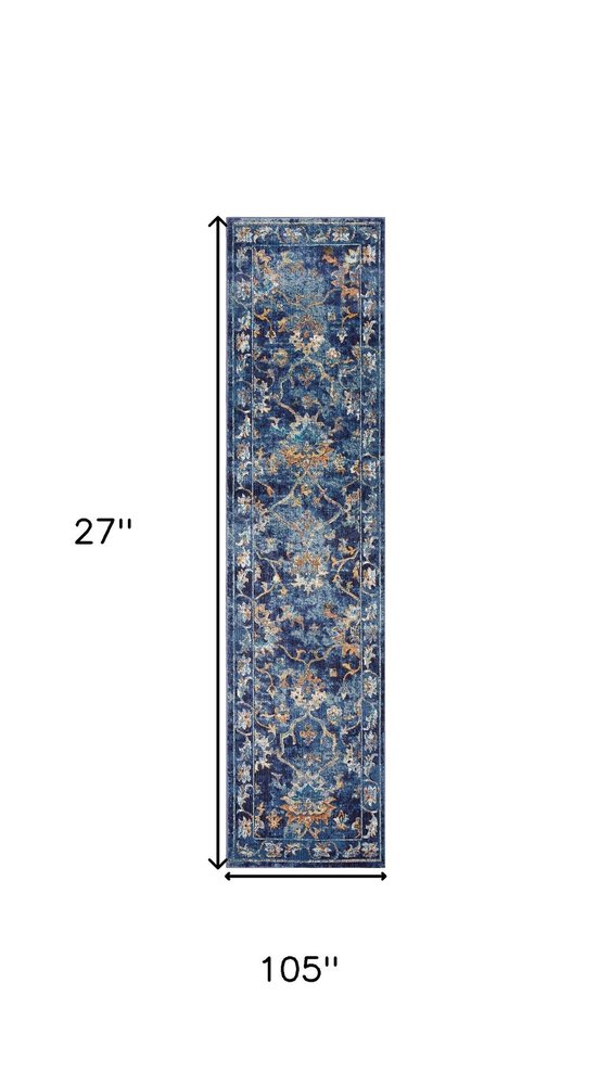 4' X 6' Blue and Gold Jacobean Area Rug
