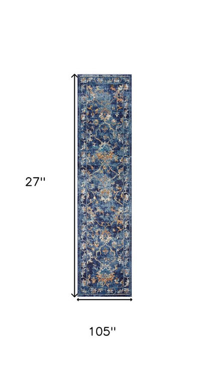 4' X 6' Blue and Gold Jacobean Area Rug