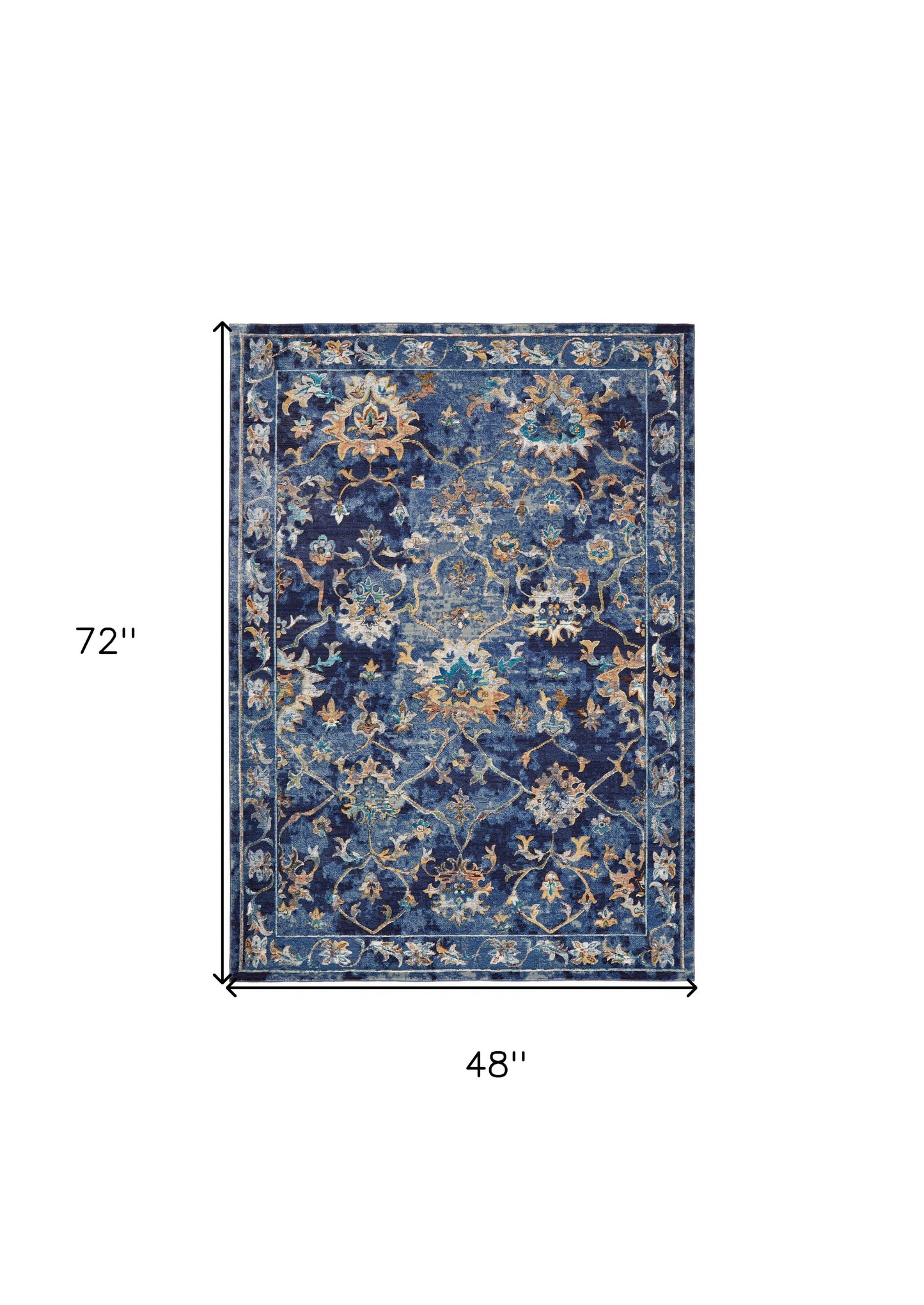 5' X 8' Blue Aqua and Gold Floral Area Rug