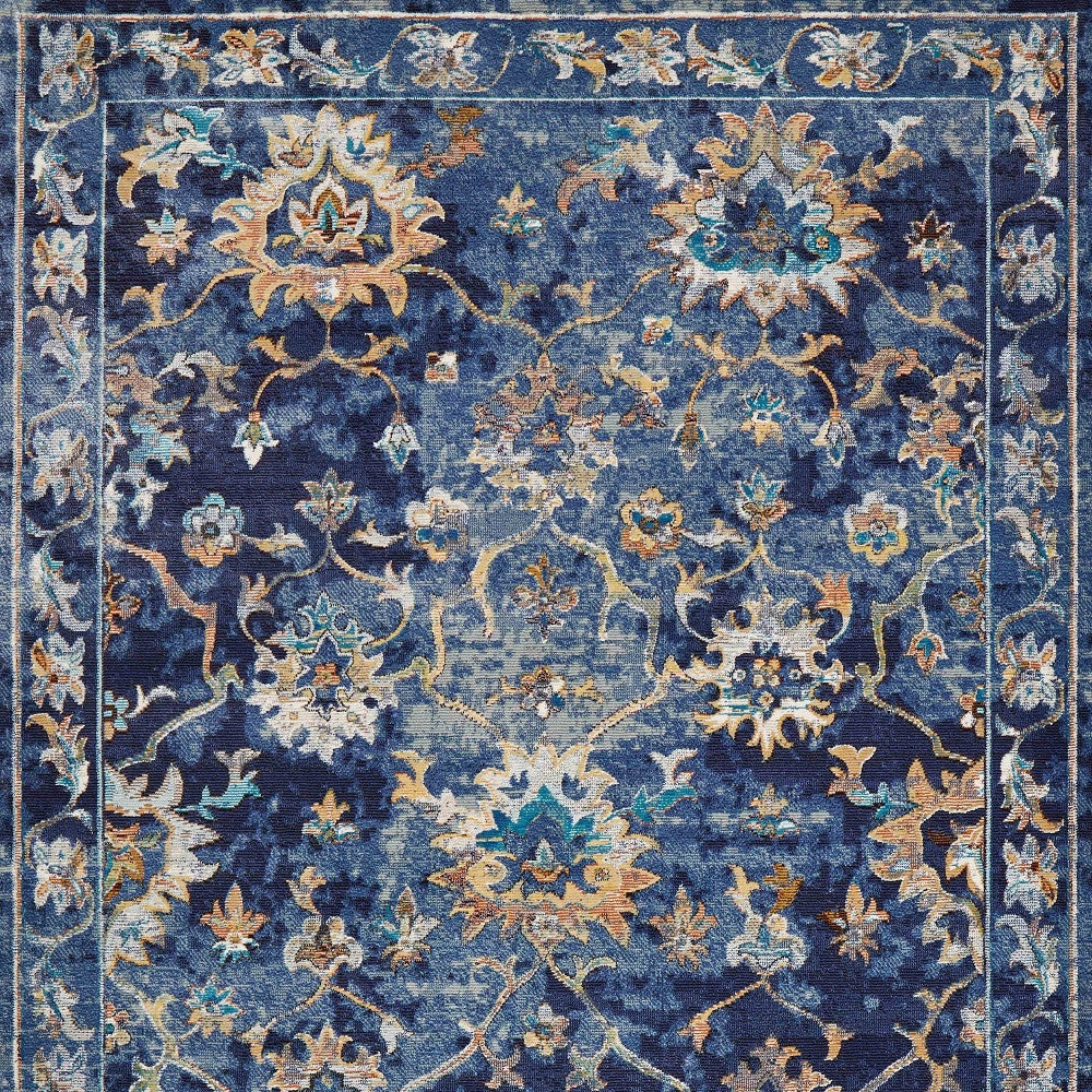 5' X 8' Blue Aqua and Gold Floral Area Rug