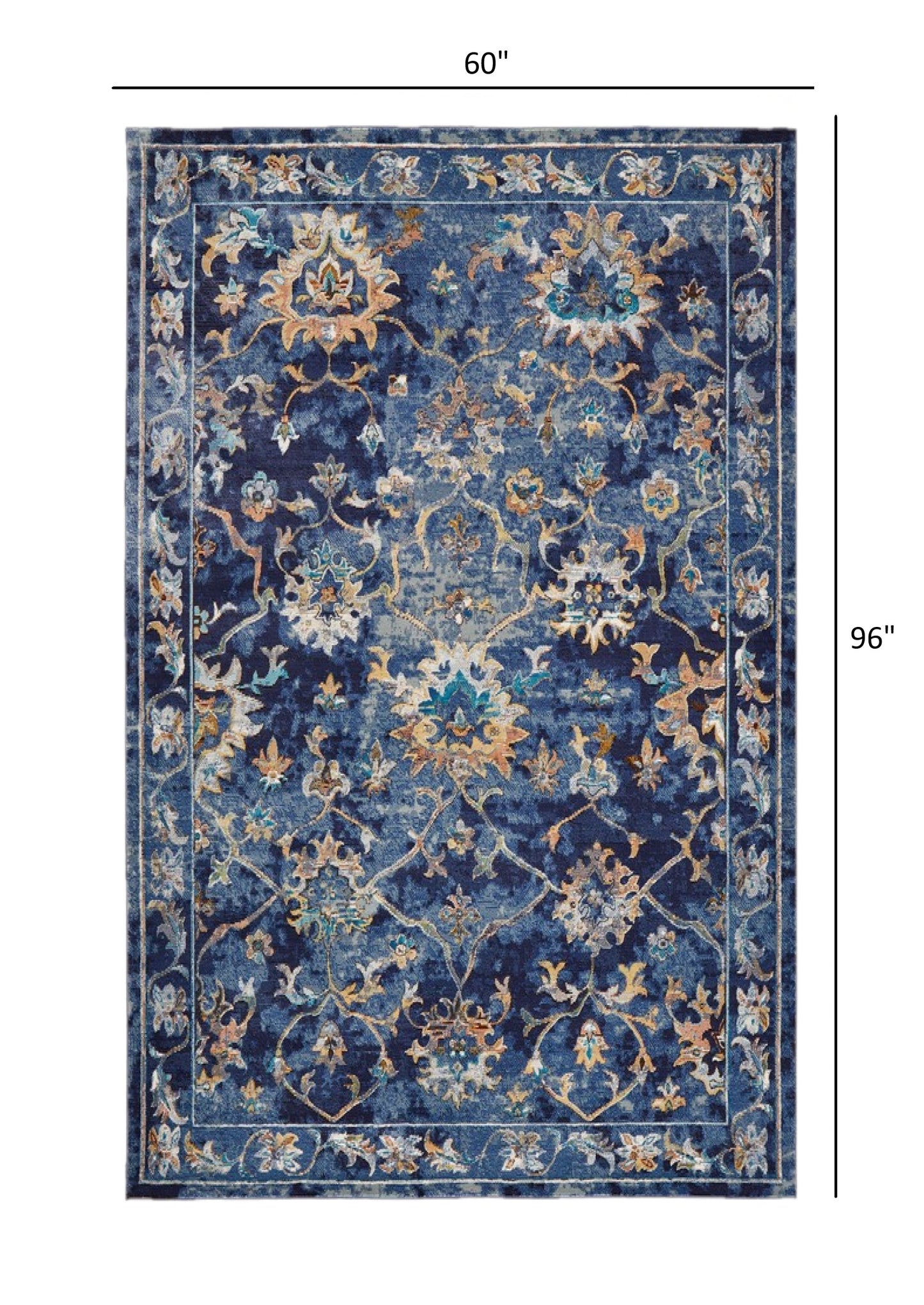 2' X 9' Blue and Gold Jacobean Runner Rug