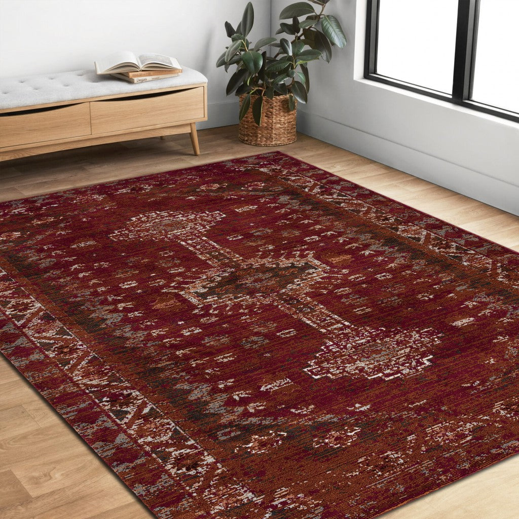 8' X 10' Deep Red Traditional Area Rug